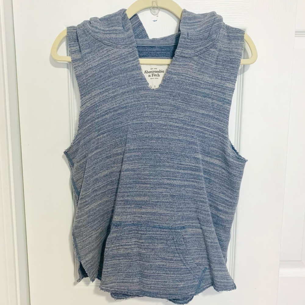 Abercrombie & Fitch Blue Cut Off Sleeveless Hoodie Sweatshirt S Surfer Beach